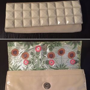 Bead Detail Clutch w/ Pretty Floral Fabric Lining